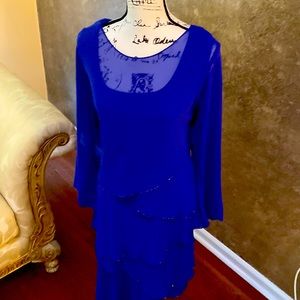 Beautiful cobalt blue dress with floating layers.